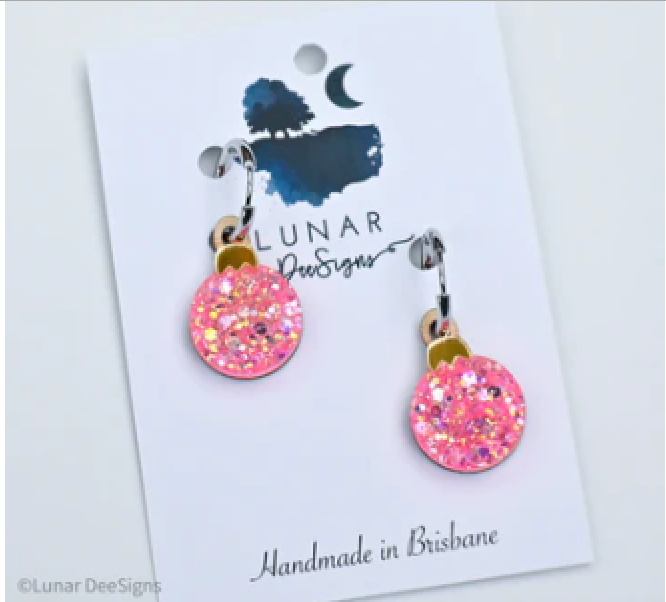 Party Bauble  -  SMALL- Iridescent Neon Pink - Hoops   By  Lunar Deesigns LAST ONE
