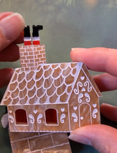 Load image into Gallery viewer, Christmas Gingerbread House Brooch  By Martini Slippers INTERACTIVE BROOCH