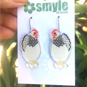 Chicken White Earrings  Made in Australia from recycled Acrylic, Smyle Designs