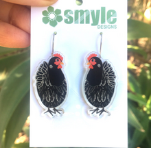 Load image into Gallery viewer, Chicken Black Earrings by Smyle Made in Australia from recycled Acrylic