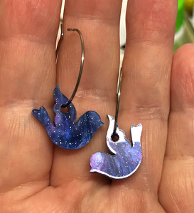 Blue Bird Sparkle royal blue marble Stainless steel Hoops By Dianna