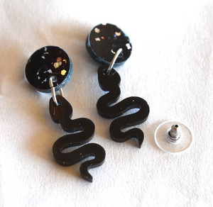 Earring : Black Snake fun affordable  dangles  Limited stock By Rocklilywombats