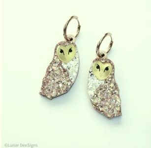 Barn Owl, Brad  HOOPS Gold GLITTER VERSION,  Lunar Deesigns (Copy)
