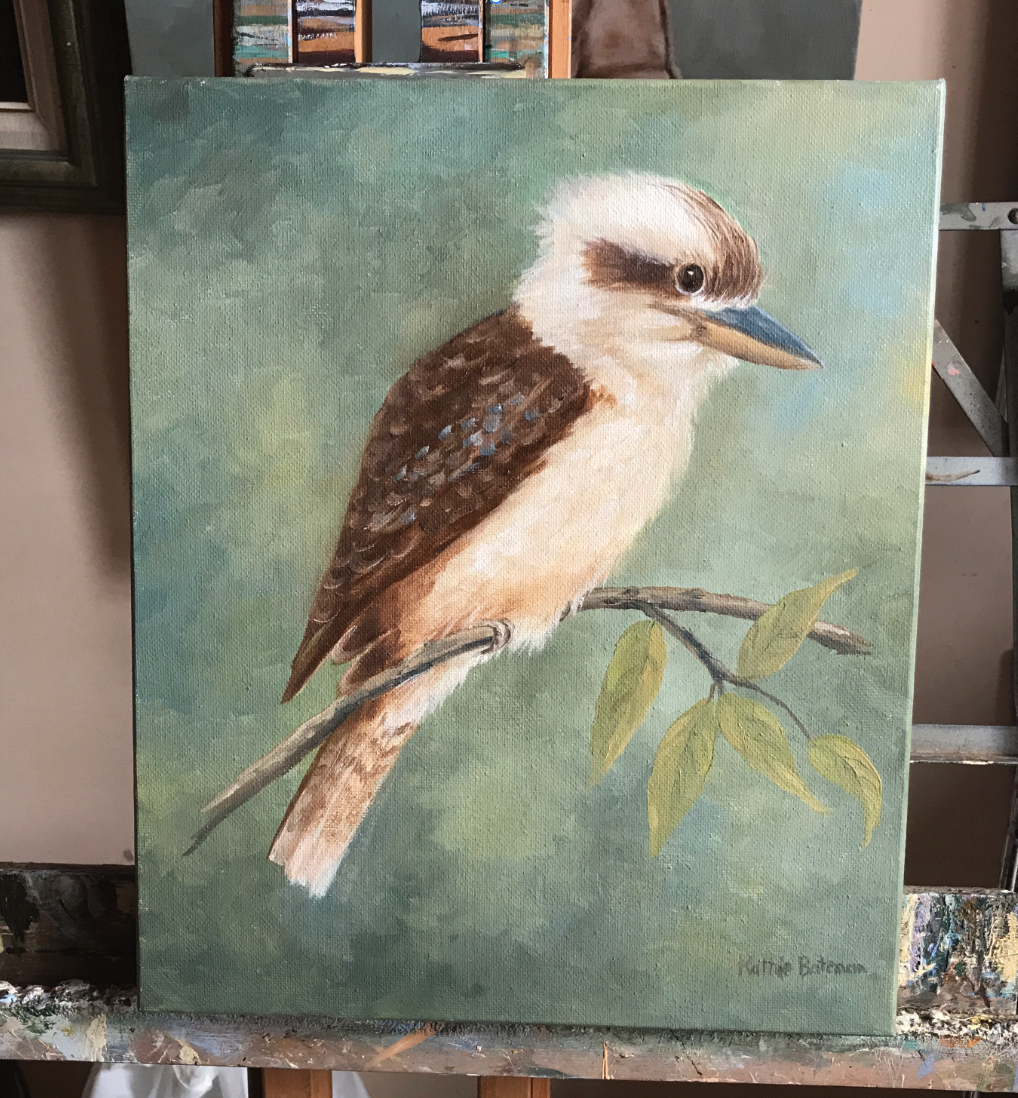 Kookaburras 30 x 30cm  Original Oil painting by Kathie Bateman Includes Aust shipping.