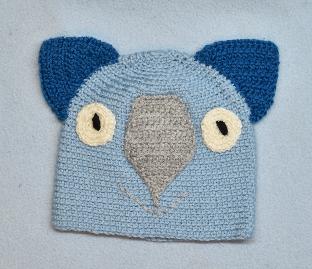 C 1-2 Wombat Beanie, hat  100% Wool Child 1 - 2  yrs : Light Blue Pink  Blue