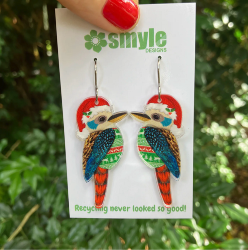 Christmas Kookaburra Earrings  Made in Australia from recycled Acrylic, Smyle Designs