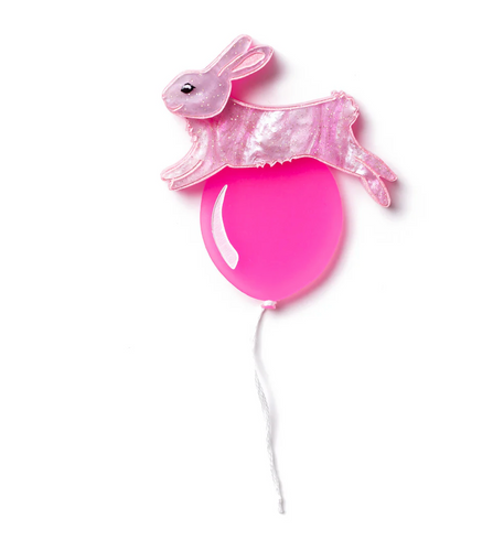 Easter - Jumping Bunny pink ballon Brooch  By Martini Slippers
