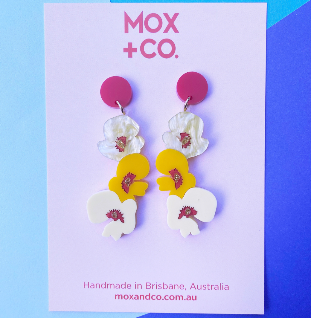 Bacon & egg pea flower Dangles by Mox + Co x