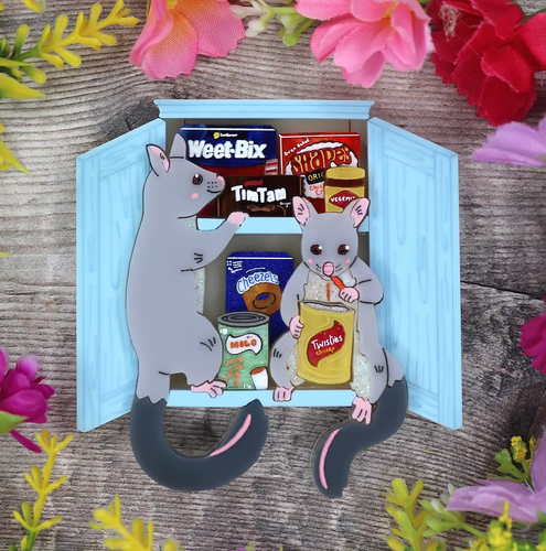 Possum Pantry Raid  brooch  By Gory Dorky / Puddle and Squeak Includes postage in Aust