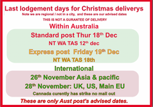Load image into Gallery viewer, Australia Post 2025 advised dates for orders for CHRISTMAS DELIVERY see our order cut off times  below
