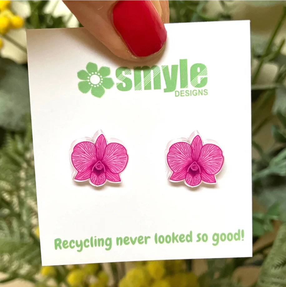 Cooktown Orchid STUDS made  in Australia from recycled Acrylic,  by Smyle Designs