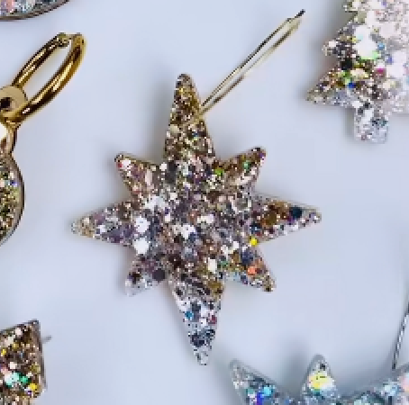 Christmas STAR -  Gold Sparkle - Hoops,  Lunar Deesigns
