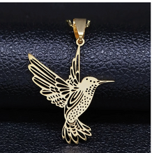 Load image into Gallery viewer, Humming Bird necklace Gold colour: Fun and Affordable. high quality Hypo allergic stainless steel. Made in China No shipping to US due to tarrifs