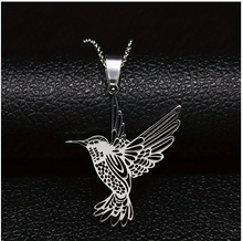 Load image into Gallery viewer, Humming Bird necklace Silver colour: Fun and Affordable. high quality Hypo allergic stainless steel.  Parts Made in China No shipping to US due to tarrifs