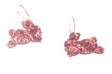 Load image into Gallery viewer, Bunny chunky rose gold pink glitter double sided Hoops By Dianna