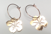 Load image into Gallery viewer, Rose gold hibiscus 20mm on rose gold  hoops Hoops By Dianna