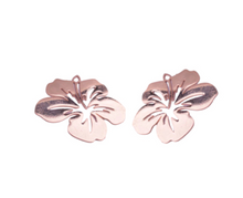 Load image into Gallery viewer, Teal Green chunky glitter etched drop with Rose gold hibiscus on rose gold  hoops Hoops By Dianna (Copy)