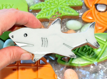 Load image into Gallery viewer, Shark Cookie cutter &amp; Stamp set By Sweet Themes  11 cm Made in Australia.