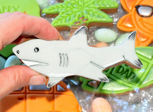 Shark Cookie cutter & Stamp set By Sweet Themes  11 cm Made in Australia.