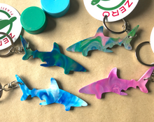 Load image into Gallery viewer, Shark Key Ring  Galaxy mix Made from Drink bottle lids in Australia