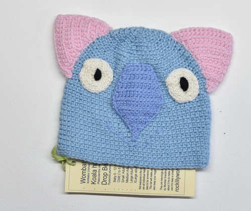 B. Wombat Beanie, hat   100% wool Baby 6 - 12mths: Sky blue pink