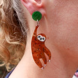 Load image into Gallery viewer, Hanging Sloth Acrylic Earrings  By Oh Pluto made in Australia