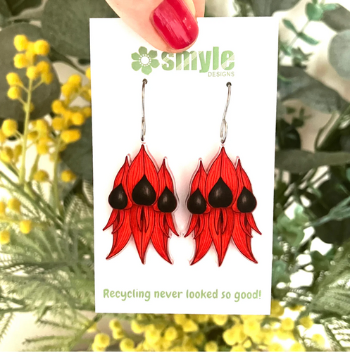 Sturt's Desert Pea  earrings made  in Australia from recycled Acrylic,  by Smyle Designs