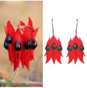 Sturt's Desert Pea  earrings made  in Australia from recycled Acrylic,  by Smyle Designs COMING SOON