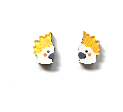 Sulphur Crested Cockatoo Studs  Made in Australia from recycled acrylic, Smyle Designs