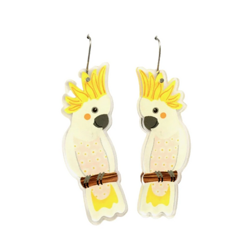 Sulphur-Crested Earrings  Made in Australia from recycled acrylic, Smyle Designs