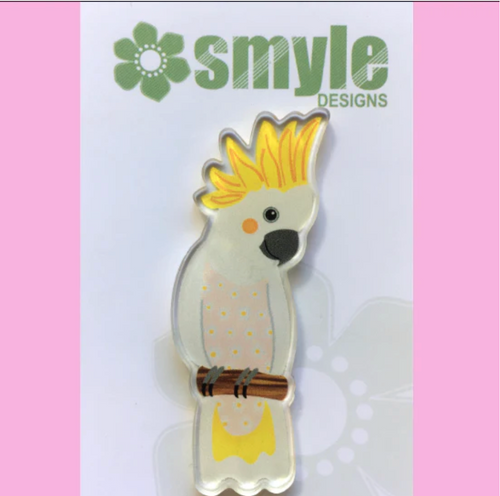Sulphur Crested Cockatoo Smyle-Pin  Made in Australia from recycled acrylic, Smyle Designs