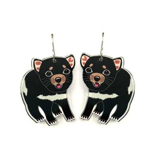 Tasmanian  Devil Earrings  Made in Australia from recycled Acrylic, Smyle Designs