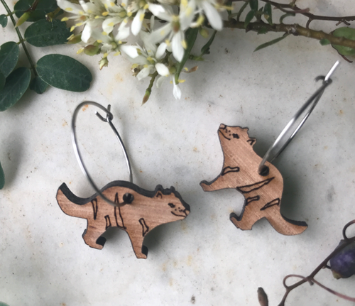 Tassie Devil Eucalypt  wood 24 mm hoop earrings By Dianna