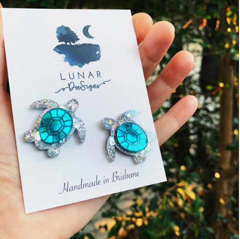 Turtle, Taylor the Turtle Stud - Holographic Silver,  Lunar Deesigns