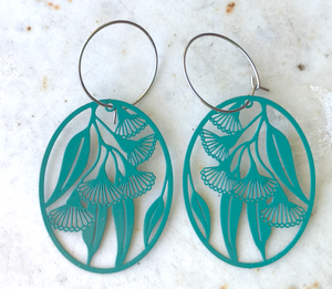 Gum Blossom Teal  stainless steel hypo allergenic  Hoops By Dianna