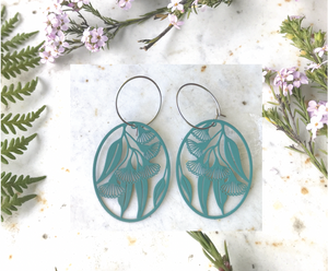 Gum Blossom Teal  stainless steel hypo allergenic  Hoops By Dianna