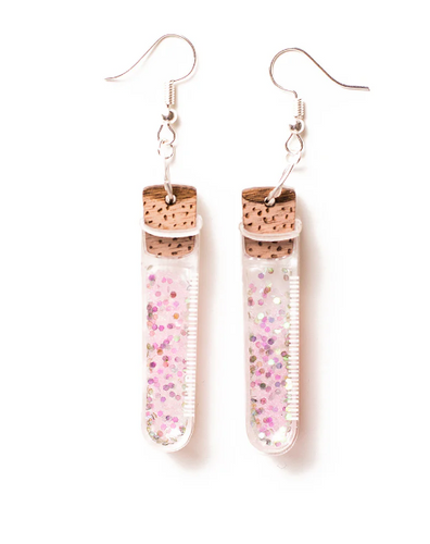 Test Tube Earrings - Pink & Green Virus By Martini Slippers