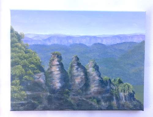 Three Sisters blue mountains  40 x 30cm Original Oil by Kathie Bateman Includes Aust shipping