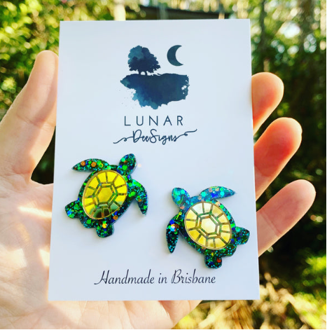 Turtle, Trev the Turtle Stud Green / Gold,  Lunar Deesigns