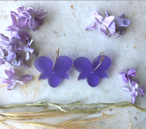 Violets in  frosted lavender Hoops  Gold  Hoops By Dianna