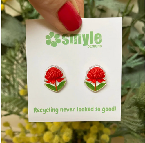 Waratah STUDS  made  in Australia from recycled Acrylic,  by Smyle Designs