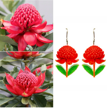 Load image into Gallery viewer, Waratah earrings made  in Australia from recycled Acrylic,  by Smyle Designs COMING SOON