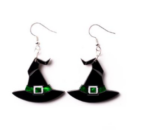 Witch hat Green/Black Dangles  By Martini Slippers