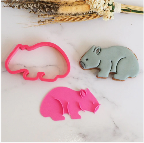 A Wombat  10 cm Cookie cutter & Stamp set By Sweet Themes    Made in Australia.