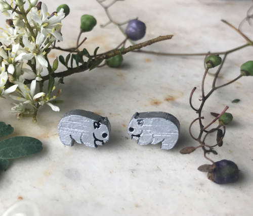 Wombats Silver Cherry wood Small 12 mm  studs By Dianna