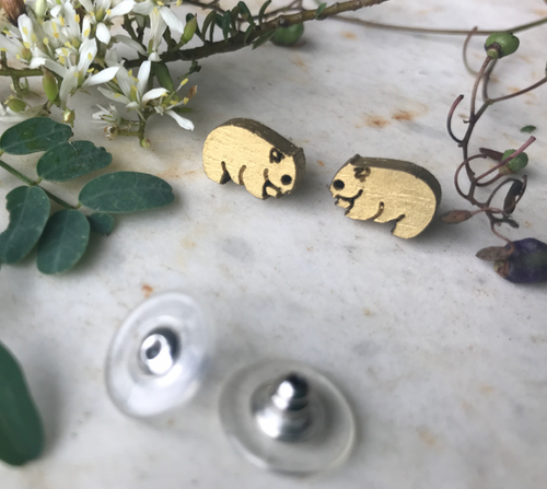 Wombats  gold wood Small 12 mm  studs By Dianna