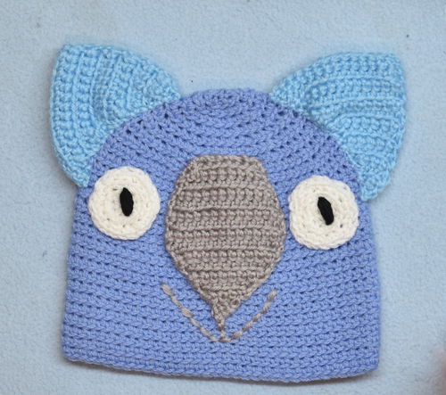 C 1-2 Wombat Beanie, hat  100% Wool Child 1 - 2  yrs : Sky, teal, light blue (Copy)