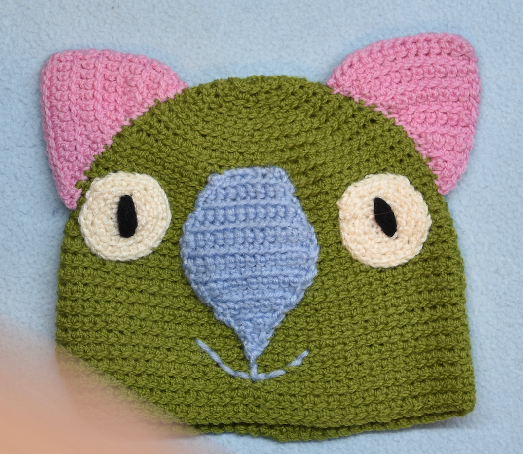 C 1-2 Wombat Beanie, hat  100% Wool Child 1 - 2  yrs : Sage steel, pink