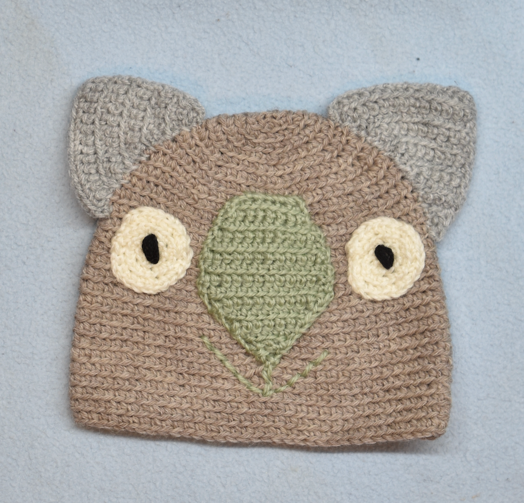 C 1-2 Wombat Beanie, hat  100% Wool Child 1 - 2  yrs :Coffee  Gum Grey