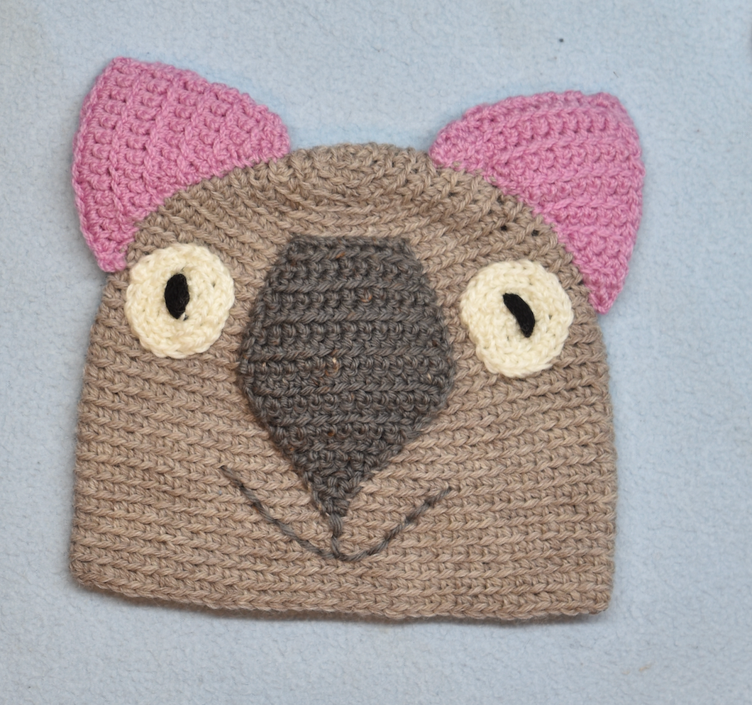 C 1-2 Wombat Beanie, hat  100% Wool Child 1 - 2  yrs :Coffee  Chocolate pink